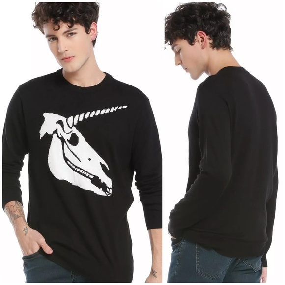 RUDE Unicorn skull pullover sweater, black and white, size M - Picture 1 of 11